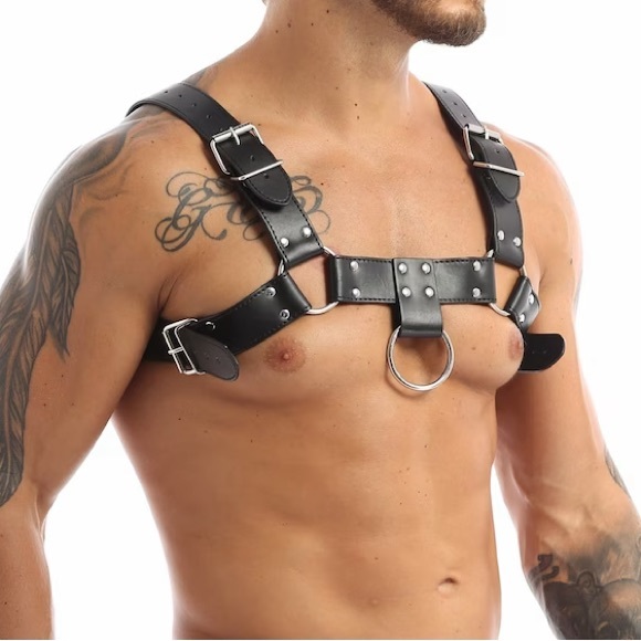 Mens Male Fashion Punk Harness Men PU Leather Clubwear with Adjustable Buckles - Picture 3 of 8